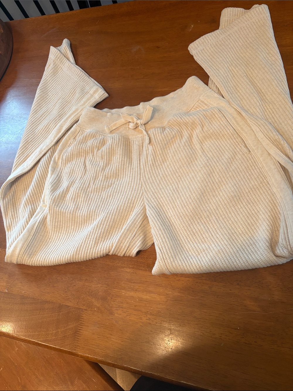 aerie Cream Ribbed Wide-Leg Lounge Pants